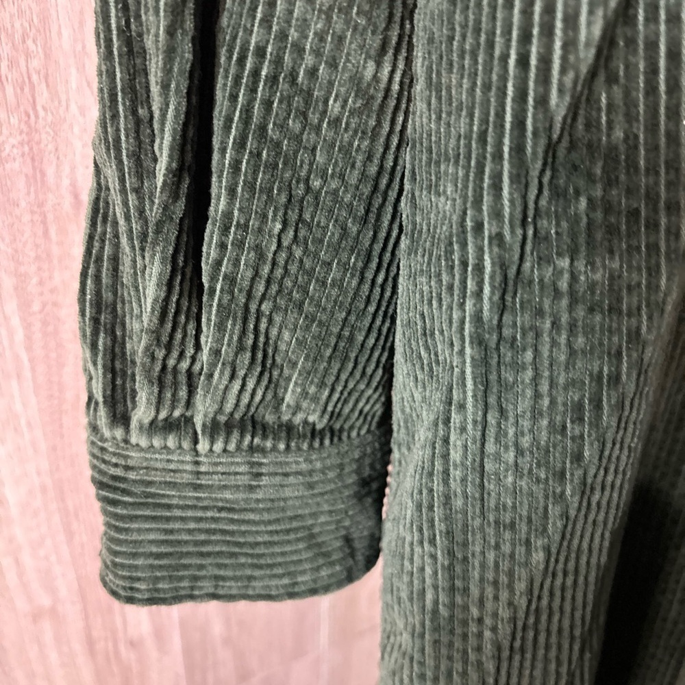 Eddie Bauer Vintage Maxi Button Down Forest Green Corduroy Shirt Dress Petite - Picture 5 of 8